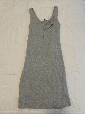 Ambiance Ribbed Midi Tank Dress in Light Gray with Front Zip